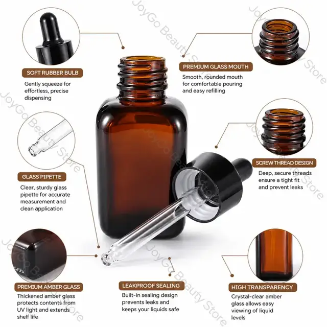 Amber Square Glass Dropper Bottles view 2