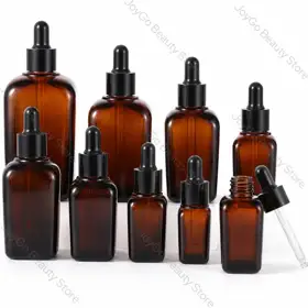 Amber Square Glass Dropper Bottles